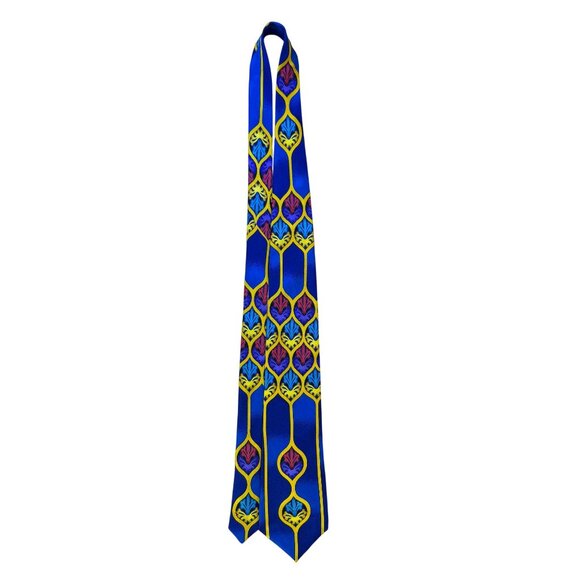 Rush Limbaugh No Baundaries Collections Blue & Yellow Silk Geometric Necktie - Picture 4 of 7